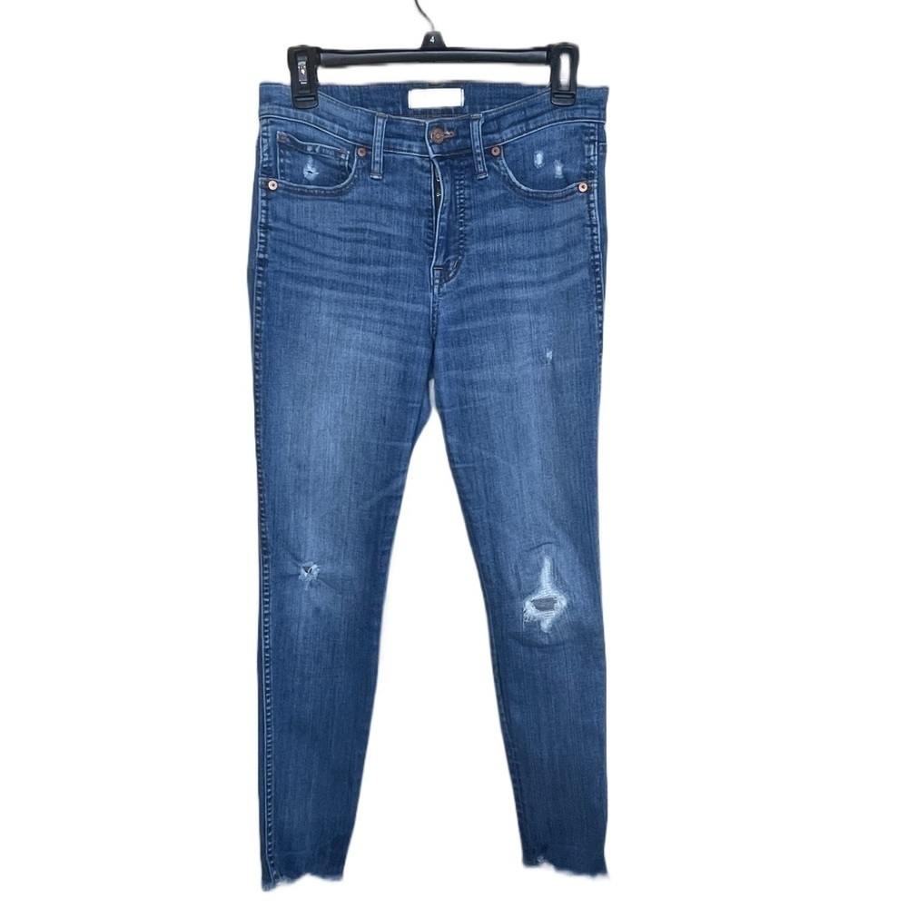 𝅺madewell nine inch high rise distressed skinny jeans